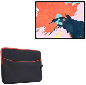 BoxWave Case Compatible with Apple iPad Pro 11" (1st Gen 2018) - SoftSuit with Pocket, Soft Pouch Neoprene Cover Sleeve Zipper Pocket for Apple iPad Pro 11" (1st Gen 2018) - Jet Black with Red Trim