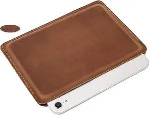 CataPurus Top Grain Leather 8.3" Slim Tablet Sleeve Case Protector, Solid Minimalist Vintage Design, Fully Handmade, Compatible with 8.3" iPad Mini 6 iPad Mini 7.9" & Other Tablet, Brown 8.3 Inch