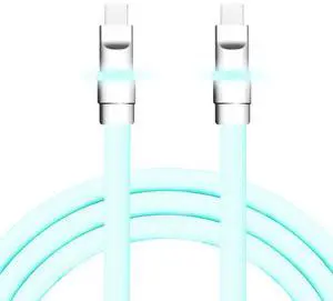 chubbycable Neon Chubby - Fast Charge Cable with Smart Light RGB Color Gradual Light Up LED USB Charging Cable, Light Blue, Type-C to Type-C, 1.64 FT