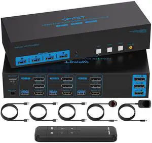 4K144Hz HDMI + 2 Displayport KVM Switch 3 Monitors 3 Computers 8K USB 3.0 KVM Switches Triple Monitor for 3 Computer Share 3 Screens and 4 USB 3.0 Ports Support Extended/Copy Mode