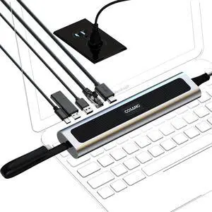 COSANO 100W MacBook Pro Docking Station - Aluminum Mac Mini Stand & USB-C Hub with 4K HDMI - Universal Dock for Apple Devices with 100W Built-in Power + Double-Ended USB-C Cable + AC Power Cable