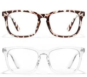 Cyxus 2-Pack Blue Light Blocking Glasses for Men Women Retro Square Frame Anti Glare Screen Gaming Computer Glasses UV Filter Eyeglasses, Interchangeable Regular Lens, Leopard & Clear