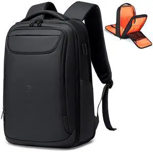 FENRUIEN Business Backpack for Men,Water Resistant Tech Backpack with Charger,Black Laptop Backpack 15.6 Inch