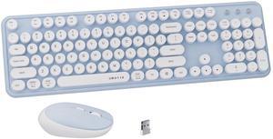 FCPLU x UBOTIE Colorful Wireless Keyboard and Mouse Combo, Full-Sized Office Keyboard with Typewriter Flexible Keys, 2.4GHz Dropout-Free Connection, Optical Mouse for PC Laptop(Blue White)
