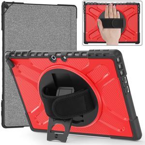 for Microsoft-Surface-Pro-9/Surface-Pro-10 13'' Rugged Case Armor w/Rotating Kickstand, Portable Shock-Proof Cover with 360deg Rotatable Stand & Hand Strap, Compatible with Type Cover Keyboard (Red)