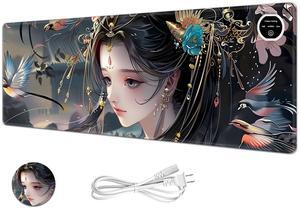 FXIANGWL Heated Mouse Pad & Desk Mat Hand Warmer Oriental Charm Classical Beauty Girl inch Large Size Intelligent Fast Heating, 3 Speed Adjustable, Timed Auto Power-Off for Office & Home Warm Desk Pad