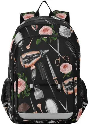 Glaphy Hairdresser Tools Equipment Pattern Backpack School Bag Lightweight Laptop Backpack Students Travel Daypack with Reflective Stripes