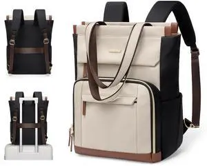 GOLF QUALITY Convertible Daypack Laptop Backpack for Women Men Carry on Tote Backpack Bookbag for College Work Nurse Travel,16Inch,Apricot Brown