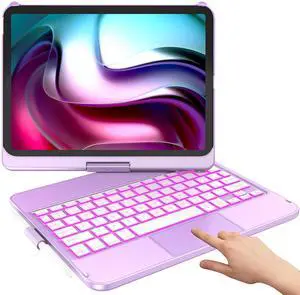HOTLIFE for iPad 10th & 11th (A16, 2025) Generation Case with Keyboard (10.9", 2022),Touch Trackpad Keyboard Case for iPad 10th/ 11th Generation,Backlight, 360deg Rotatable, Thin & Light