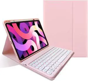Keyboard Case for iPad 9th/8th/7th Generation/Air 3/Pro10.5,with Pencil Holder, Cute Candy Color Round Key Detachable Keyboard for iPad9/iPad8/iPad7, Pink