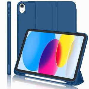 iMieet New iPad 10th Generation Case 2022 10.9 Inch with Pencil Holder, Trifold Stand Smart Case with Soft TPU Back,Auto Wake/Sleep(Navy Blue)