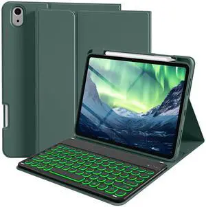 kenke for iPad 11/10th Gen Case with Keyboard 11/10.9 inch 2025 A16/2022, Detachable Wireless Bluetooth Keyboard Case with Right Side Pencil Holder, Backlit Black Circular Keycaps (Dark Green
