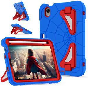 Kezigud Shockproof Kids Case for iPad Mini 7th 2024 (A17 Pro) / Mini 6th Gen 8.3",Heavy Duty Rugged Hybrid with Pencil Holder Stand Military Grade PC Silicone for Apple iPad Mini 7th/6th (Blue+Red)