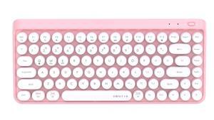 UBOTIE Wireless Bluetooth Keyboard, Portable 84-Key with Cute Retro Round Keycaps, Ergonomic Typewriter Keyboards Compatible with Windows, Android, MAC (Pink-White)