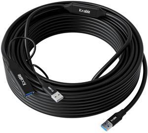 USB 3.0 Active Extension Cable 30 Feet, Type A Male to Female Extender Cord, USB Repeater Cable with 2 Signal Boosters & USB Power Supply, for Laptop, Hard Drive, Printer, Webcam, Xbox, VR, PS4