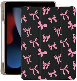 Cute Kawaii Bow for iPad Air 11 Inch Case M2 2024 (6th Generation) with Pencil Holder, Auto Sleep/Wake, Black Leather Soft TPU Back Cover