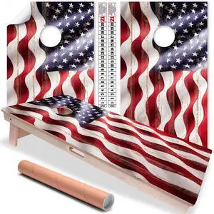 Cornhole Board Wraps & Decals Cornhole Wraps for Boards Set of 2 Corn Hole Decal, 20+ Designs Skins Professional Cornhole Decal for Boards Covers Sticker Cornhole Vinyl Wraps (American Flag Wavy)