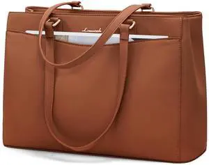 LOVEVOOK Tote Bag for Women Work, Laptop Bag Teacher Tote Bags, Waterproof Leather Computer Bag, Business Laptop Purse Office Handbag Professional Briefcase, 15.6 Inch, Brown