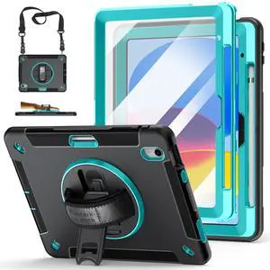 Case for iPad 10th Generation 2022:Miesherk Stock Military Grade Shockproof Rugged Case for iPad 10th Gen 10.9'' W/Screen Protector,Rotate Stand,Handle,Shoulder Strap,Pen Holder (Green)