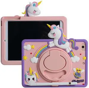 Cartoon Case for iPad 10.2",MONEHOYSY Cute Soft Silicone Kickstand [Drop Proof,Shock Proof,Anti Slip] Back Stand Cover Case for Kids Children Teens Girls Boys (Unicorn)