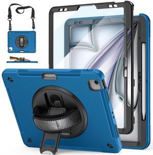 Case for iPad Air 13 Inch 2024: Military Grade Cover for iPad Pro 12.9 6th/5th/4th/3rd Generation (2022/2021/ 2020/2018) W/Screen Protector- Stand- Pencil Holder- Handle- Shoulder Strap- Blue