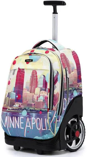 NEW TILAMI Rolling Backpack 19 inch Teens Rolling Backpack Cute Wheeled Computer Laptop Backpack Bookbag Roller Travel Bag College, City (No USB interface)