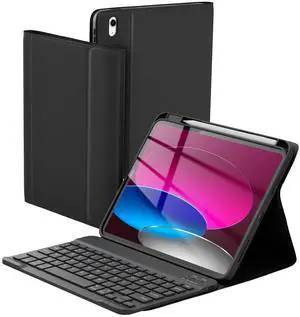NOKBABO for iPad 10th Generation Case with Keyboard, Magnetic Wireless Detachable Folio Keyboard case with Pencil Holder, Keyboard for ipad 10th Generation 10.9 inch - Matt Black