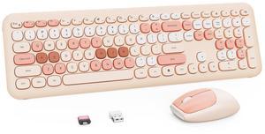 Nowlike Wireless Keyboard and Mouse Combo, Retro Typewriter Keyboard with Round Keycaps, Full-Size Ergonomic, Brown, Ideal for Windows PC, Home, Office, and College, Wireless Keyboard Mouse Combo