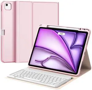 Keyboard Case for iPad Air 13 inch (M3 2025 / M2 2024), Magnetic Detachable Slim Wireless Keyboard, Precise Cutouts Folio Cover Case with Pencil Holder, Adjustable Angles, Auto Sleep/Wake, Light Pink