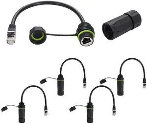 PENGLIN 5PCS RJ45 Male to Female Waterproof Coupler, Shielded Cat5/5e/6 Ethernet LAN Cable Connector for Outdoor Network LED Equipment(Network Cable Length 9.84 Inch)