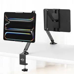 Tablet Stand for ipad, Aluminum Alloy Foldable Tablet Arm Mount, ipad Holder for Desk Compatible with ipad Pro Air Mini, Samsung Galaxy Tab, Portable Monitor Stand 5.1-9.8'' Adjustable