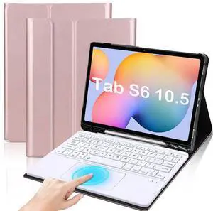 QYiiD TouchPad Keyboard Case for Galaxy Tab S6 10.5" 2019 (Model SM-T860/T865/T867), [Supports S Pen Charging] Magnetically Detachable Wireless Bluetooth Keyboard with PU Leather Stand Cover, RoseGold