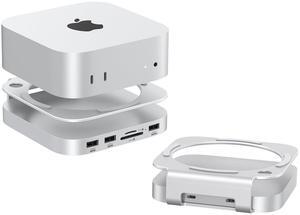 Qwiizlab Aluminum Stand Hub with SSD Enclosure, Docking Station for Mac Mini M4/M4 Pro, 2 USB-A 10Gbps, TF/SD 4.0 Card Readers 312MB/s, USB-A 2.0, Fits M.2 NVMe SSD up to 8TB (SSD Not Included)