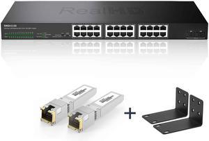 24 Port 2.5Gb Managed Ethernet Network Switch with 2 x 10Gb SFP+ | 160Gb Bandwidth | Fanless Metal Internet Multi Gigabit Switch | Rack Mount | NOT Support VPN | 10Gb SFP+ to RJ-45 Module 98Ft (30m)