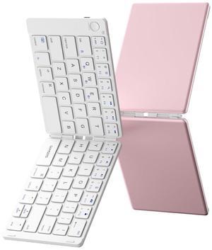 Samsers Folding Wireless Keyboard - Pocket Wireless Ultra Slim Keyboard (Connect Up to 3 Devices), Full-Size Aluminum Travel Keyboard for iOS Android Windows Mac OS, Rose Pink