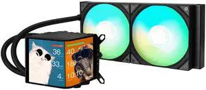 TRYX Panorama 280 ARGB 280mm AIO 6.67'' AMOLED L-Shaped Screen 3D Anamorphic Effect Display Customizable AIO Cooler 280mm Asetek 8th Gen 300w TDP with ARGB Fan for Intel LGA 1700/1200/115X AMD AM5/AM4
