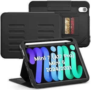 SEYMAC Case for iPad mini 7 (A17 Pro)/ Mini 6 8.3 2024/2021, for iPad mini 7th/ 6th Generation, Strong Magnetic Cover with Auto Sleep/Wake, Pencil Holder, Multiple Angle Adjustable Stand,Black