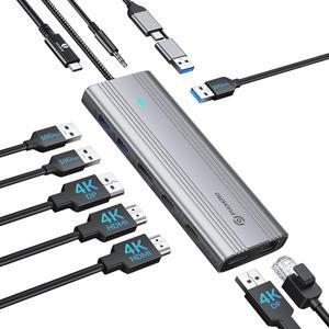 PHIXERO 10 in 1 USB Docking Station Dual Monitor 4K@60HZ for Mac M1/M2, Displaylink Dock with 2 HDMI & 2 DP, 100W PD, 3 USB 3.2Gen2 [10 Gbps], Ethernet, Audio, Compatible with Thunderbolt, Windows,et