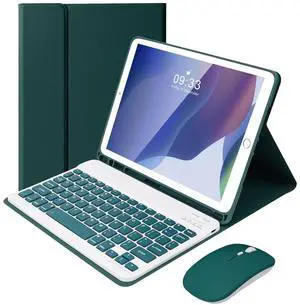 SOPPY Keyboard Case with Mouse for iPad, Bluetooth Keyboard for iPad 9th Gen./8th Gen./7th Gen 10.2 inch, iPad Air 3, iPad Pro 10.5" 2017, Detachable Keyboard, Built-in Pen Holder - Dark Green - US