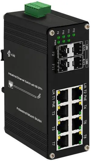Industrial Gigabit Managed PoE Switch - 8 Ports 10/100/1000Mbps Web Management DIN Rail PoE Switch with 4 SFP Slots, Network PoE Switch Support Ring Network, VLAN, STP, LACP, QOS
