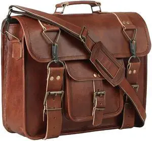 Brown Leather Messenger Bag for Men & Women Stylish Laptop Bag, Shoulder Crossbody Briefcase with Adjustable Strap (3 sizes) (13 INCH (10 Hx 13 L x 4.5 W inches))