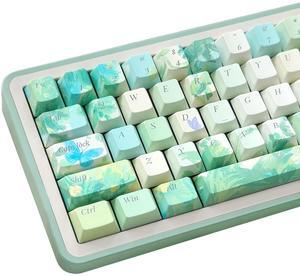 TIMSEKER 143 Keys Garden Theme Green Keycap Set, Five Sided Dye Sublimation PBT Cherry Profile Keycaps, Cute Aesthetic Keycap for Cherry MX Switches ANSI/ISO Layout Mechanical Keyboard