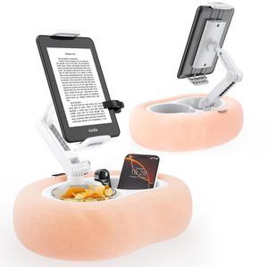 Tablet Stand Ereader Pillow Holder with 2 Detachable Trays & Soft Plush Pillow, Adjustable Tablet Holder for Bed/Lap Compatible with Kindle Kobo iPad iPhone Android & Other 4.7-13" Devices (Pink)