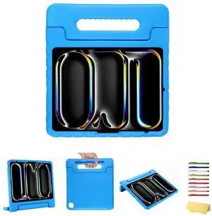 UUcovers for iPad Air 13-inch Case M3/M2 (2025/2024) for Kids with Pencil Holder/Kickstand, Anti-Slip Handle Stand Lightweight Soft EVA Foam Shockproof Rugged Bumper Tablet Protective Cover, Blue