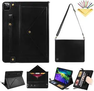 Crossbody Handbag Case for iPad Air 13 inch M2 2024 Release, UUcovers PU Leather Magnetic Stand Wallet with Pencil Holder [Shoulder Strap/Hand Strap] Envelope Carrying Folio Sleeve Bag Cover, Black