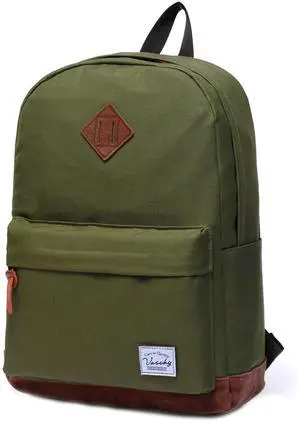 VASCHY Unisex Classic Lightweight Water-resistant Campus School Rucksack Travel BackPack Green Fits 15.6Inch Laptop