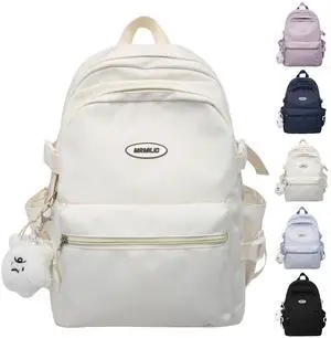 VTTDB Kawaii Backpack with Cute Accessories Casual Aesthetic Daypack Simple Laptop Bag Waterproof Travel Rucksack for Women (white)