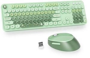 Owpkeenthy Colorful Green Keyboard and Mouse Wireless, 2.4G Retro Typewriter Aesthetic Cute Computer Keyboard Full-Size with Number Pad (Colorful Green)
