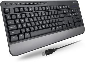 X9 Wired Keyboard - Comfortable Typing - Ergonomic Full Size USB Keyboard with Wrist Rest, Number Pad, Multimedia and 114 Keys - External Computer Keyboard for Laptop, Desktop and Office PC