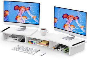 Zimilar Dual Monitor Stand Riser, Monitor Stand with Adjustable Length and Angle, Wood Monitor stand for desk, Monitor Riser for 2 monitors with Storage Space(White Large)